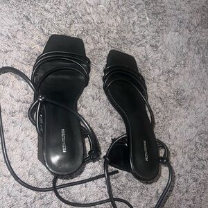 PrettyLittleThing Black Strappy Heels